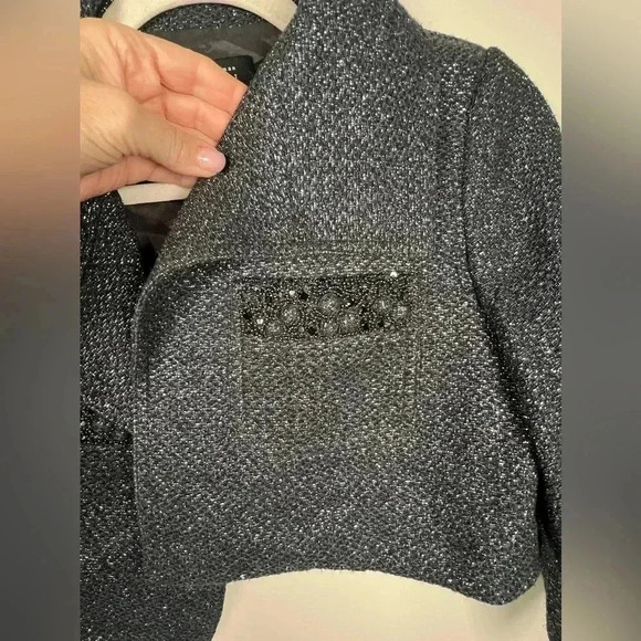 Rickie Freeman For Teri Jon Black Metallic Wool Blend Beaded Jacket Women’s Sz 4 - Picture 3 of 10